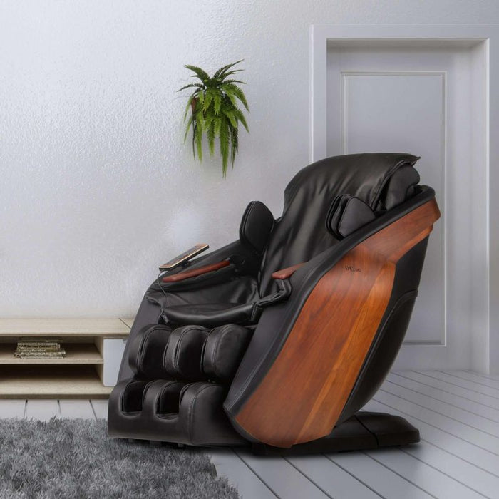 D.Core Stratus-JP Japanese Massage Chair in Black with background image.