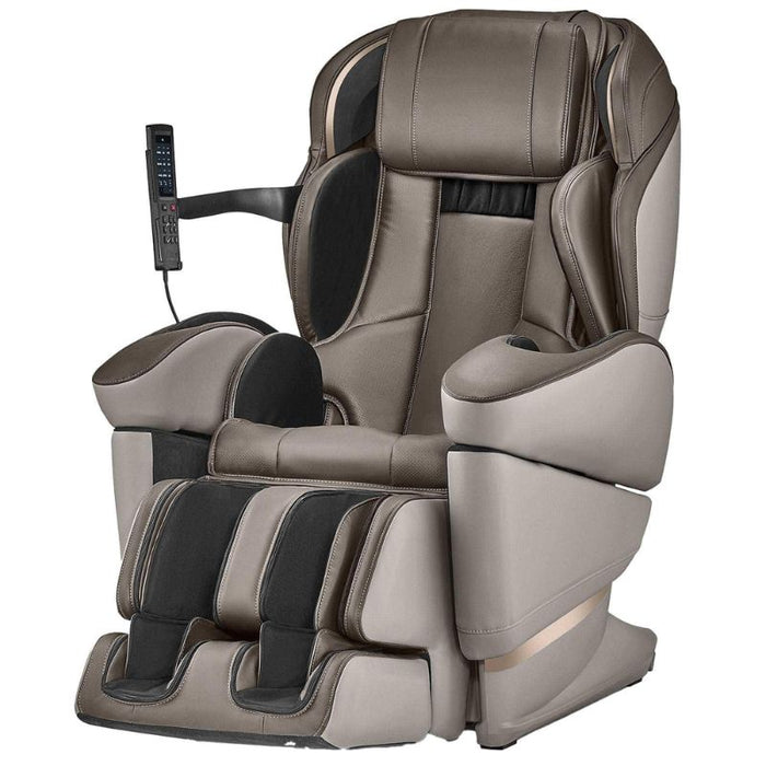 Synca JP3000 5D Ai Deluxe Japanese Massage Chair in Brown with white background.